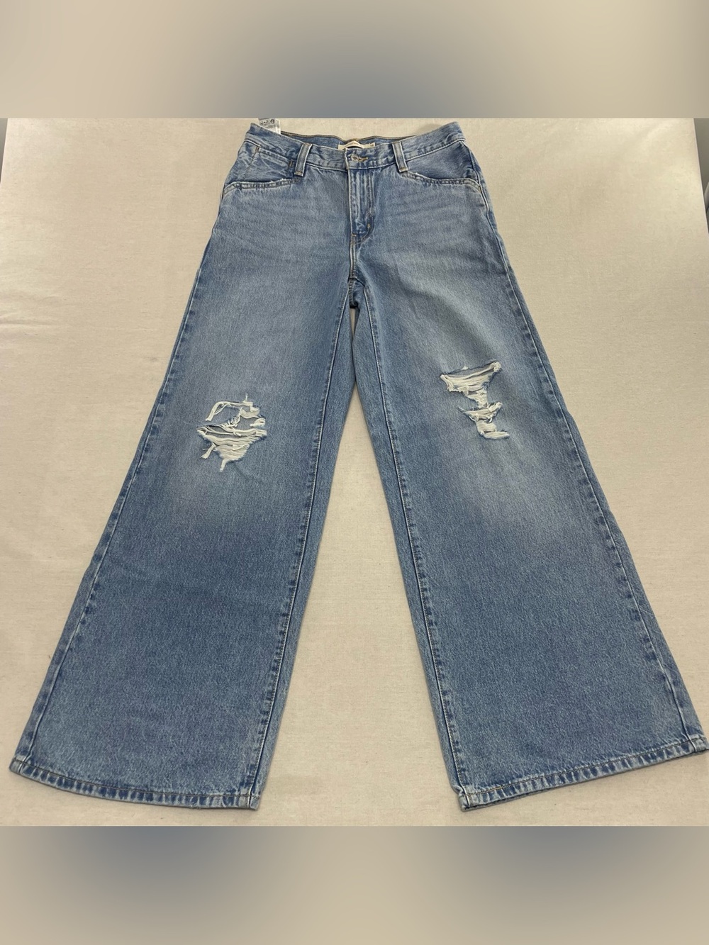 Levi's 94 Baggy Wide Leg 28x33 Light Wash Blue Denim Jeans Distress A5929-0012